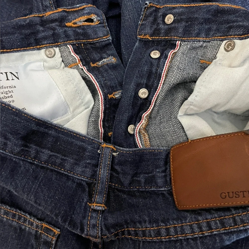 Gustin Men's Straight Jeans Washed Finish Selvedge Button Fly